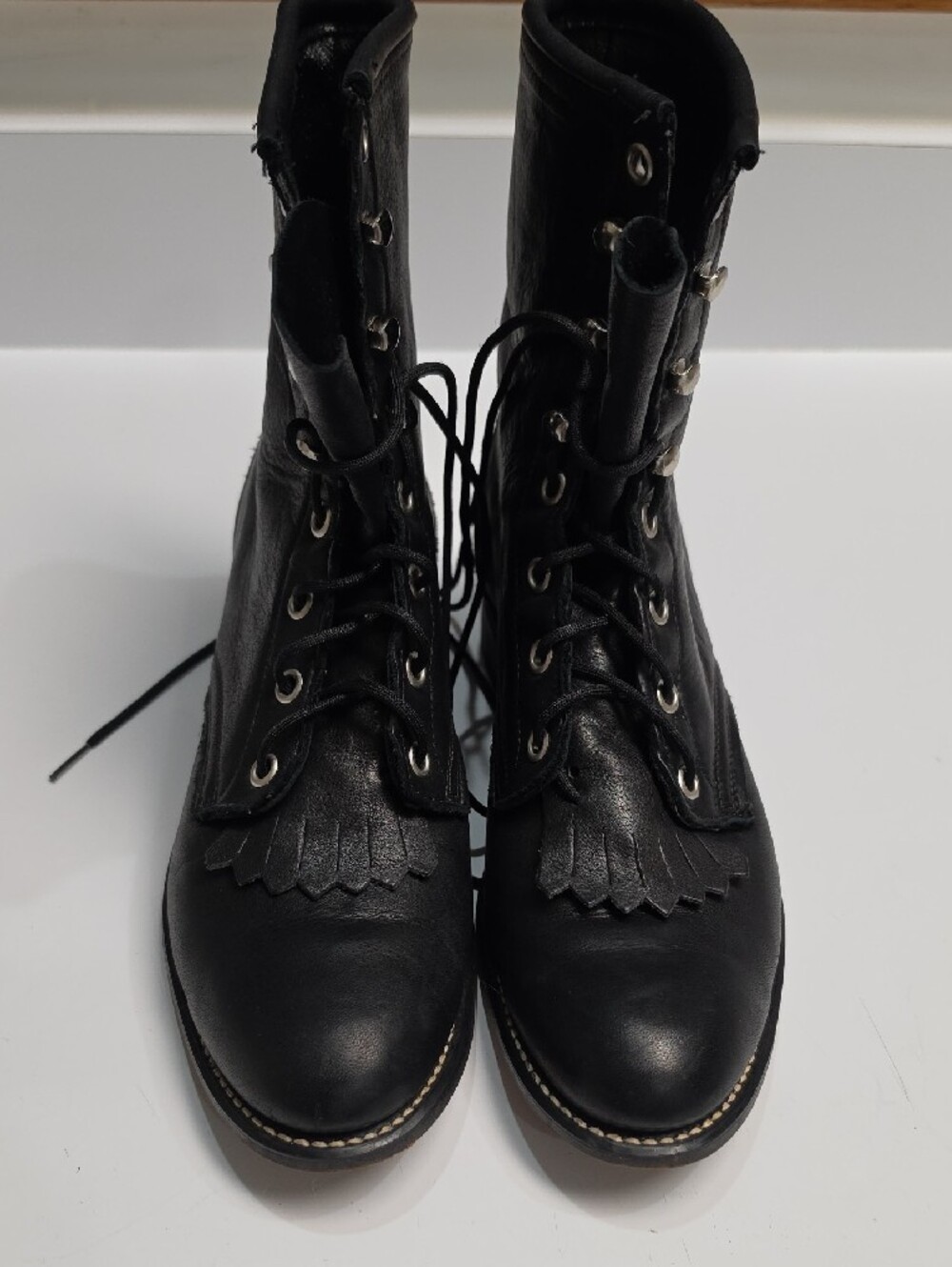 Laredo Vintage Black Leather Lace-Up Western Roper Boots - Size 8 - Picture 13 of 13